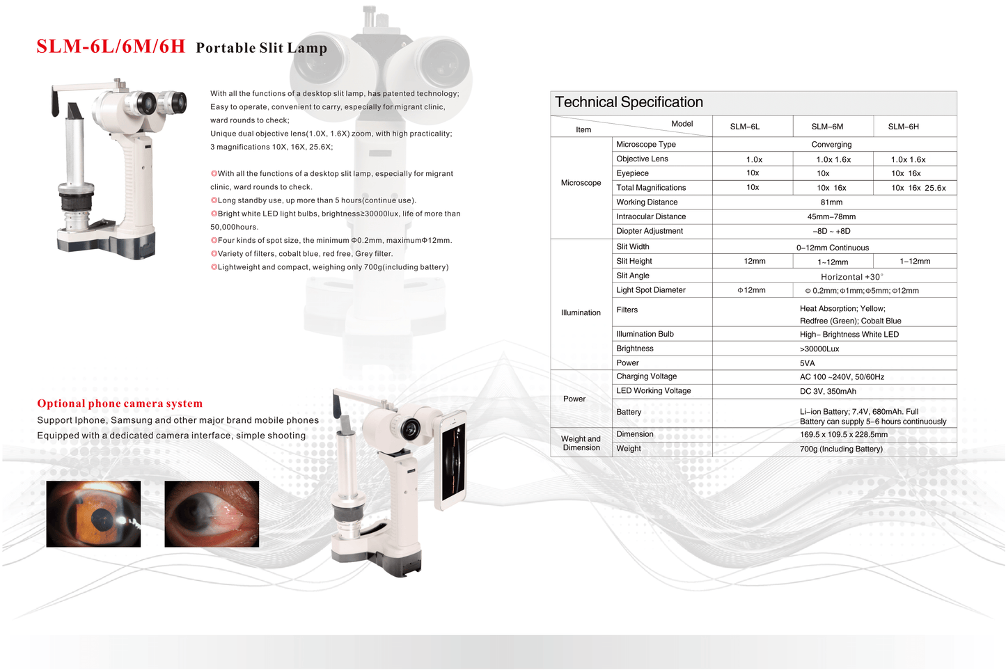 SLM-6L/6M/6H Portable Slit Lamp